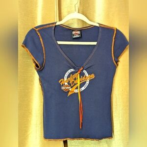 2003 Harley-Davidson 100 Year Anniversary Women's Blue Crop Top